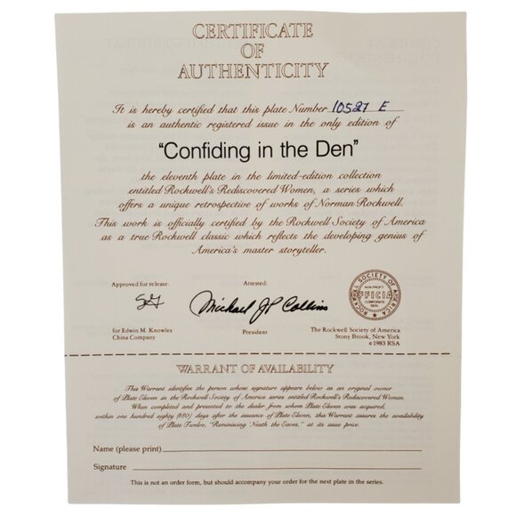 Vintage Norman Rockwell Collector Plate "Confiding in the Den" 1983 - Picture 4 of 6